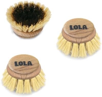 LOLA Replacement Heads for The Original Pot & Pan Brush, 3 Pack, Brass Wire & Tampico Bristles, Birch Hardwood, Heavy Duty Cleaning by LolaProducts