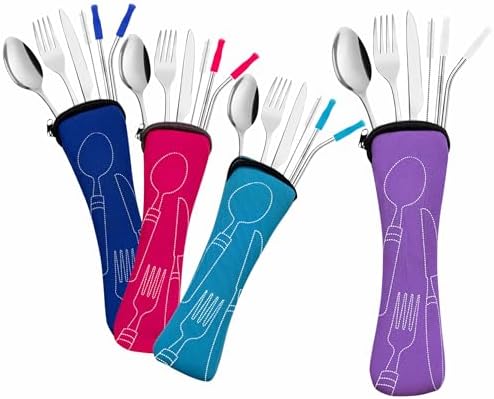 Ecoberi Reusable Travel Utensils Set with Case, 4 Sets by SmartDesignForEverydayLife