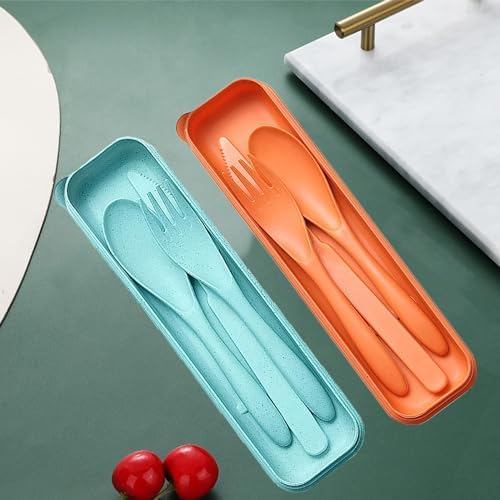 Reusable Travel Utensils Set with Case Wheat Straw Fork Spoon Knife Cutlery - Image 6