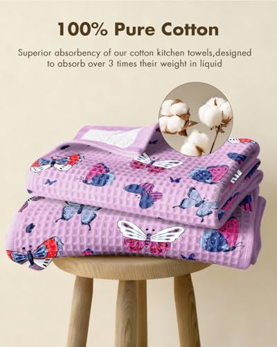 Miss Adola 370GSM Cotton Waffle Kitchen Towels, Butterfly - Image 3