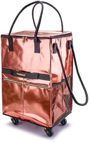 PASMAN Reusable Foldable Rolling Grocery Bag on 5 Wheels,Large, Rose Gold by PASMAN