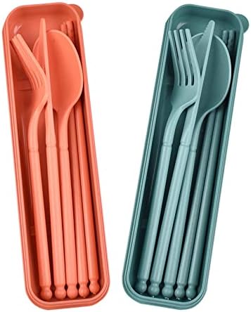 Travel Utensils with Case, Camping Reusable Utensils Set with Case by CUNTAUK