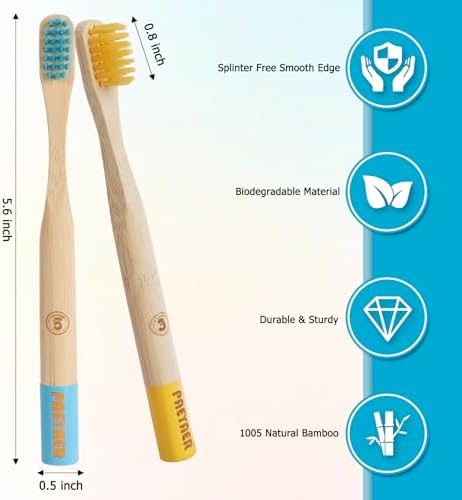 New Kids Bamboo Toothbrushes - 6 Pack, Organic Soft Bristle Toothbrush for Kids, Biodegradable Children's Toothbrushes (Toddler Toothbrush Ages 3-12, Multicolor) - Image 5