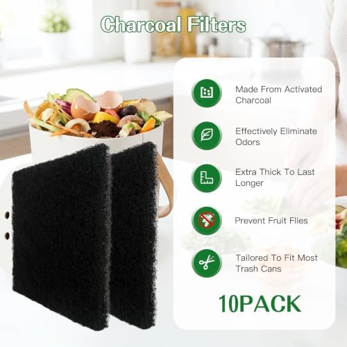 Square Carbon Filter Refills – 10 Pack, 5x5 Inch Activated Charcoal Sheets for Indoor Kitchen Compost Bucket and Countertop Bins - Image 3