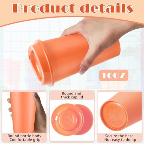 FillTouch 12 Pcs 16 oz Reusable Coffee Cups with Lids, Soft Tones - Image 3