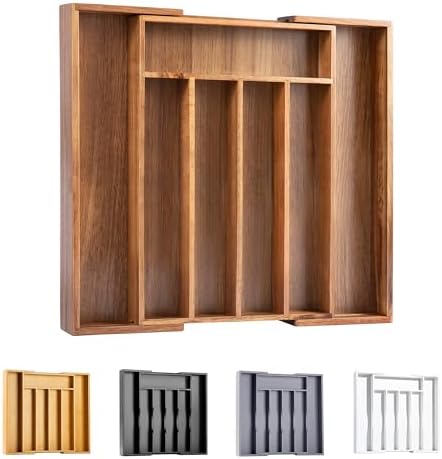 Bellsal Acacia Silverware Organizer Kitchen Drawer Organizer Expandable Bamboo Utensil Holder Cutlery Tray for Kitchen Utensil and Flatware Bedroom Office by Bellsal