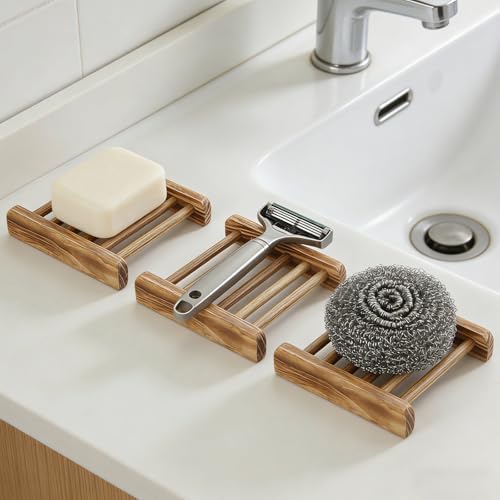 50 PCS Bamboo Soap Dish for Shower 3.3x2.3x0.6 Inch Wooden Soap Holder Self Draining Wooden Soap Tray Handmade Wood Soap Saver Bamboo Soap Holder for Bathroom, Shower, Kitchen (Charcoal Color - Image 7