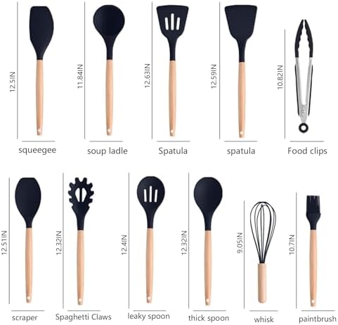 Cooking Utensils Set,19 Kitchen Set Utensils Set with 11 Pieces Spatula Cooking Utensils,Heat Resistant Silicone Utensils 6 Piece Sharp Knife Set 2 Pieces Utensil Cutting Board (Black 19 PCS Set) - Image 5