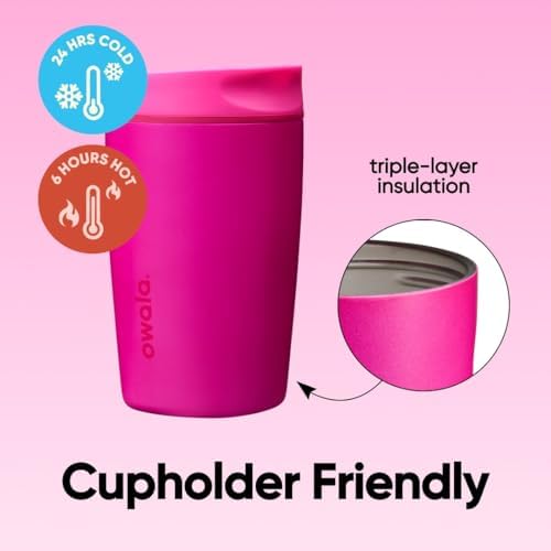 Owala SmoothSip Slider Insulated Stainless Steel Coffee Tumbler, Reusable Iced Coffee Cup, Hot Coffee Travel Mug, BPA Free 12 oz, Read My Lips - Image 3