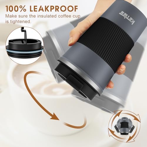 KETIEE Travel Coffee Mug Spill Proof 12oz, Insulated Reusable Coffee Cups with Seal Lid, Vacuum Stainless Steel Travel Mug to Go Car Tumbler for Hot/Iced Drinks (Grey) - Image 4