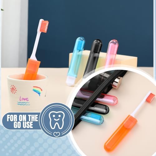 Patelai 4 Pcs Travel Toothbrush Mini Foldable with Case,Warm Color - Image 6