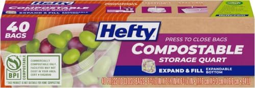 Hefty Compostable Press-To-Close​ Quart 40 Count (Pack of 12) by Hefty