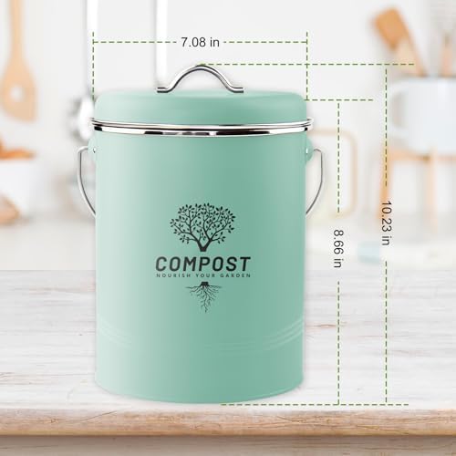 Kitchen Countertop Compost Bin, Odor Resistant Indoor Compost Bin with Lid and Charcoal Filter, Rust Resistant Coated Compost Bucket, Compost Container, Mint - Image 2