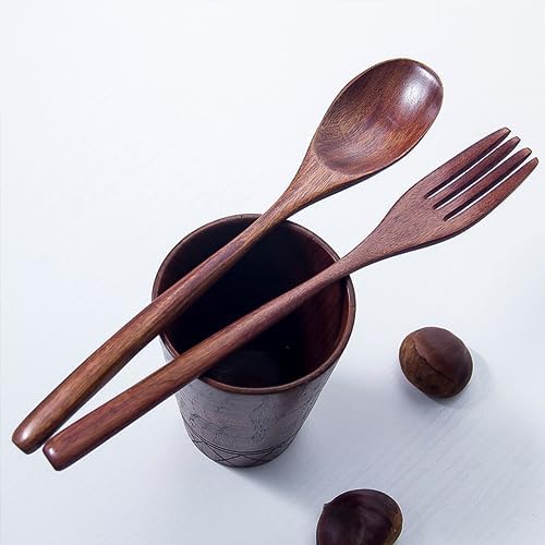 Reusable bamboo Utensils for Eating 8 Pcs Travel Wooden Spoons Forks Chopsticks Cutlery Set with Case Portable Lunch Utensils Silverware Set for Lunch Wood Flatware Set for Eating - Image 6