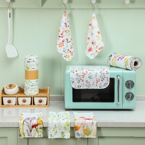 60 Pack Reusable Kitchen Cloths Cotton Towels, Wildflowers - Image 3