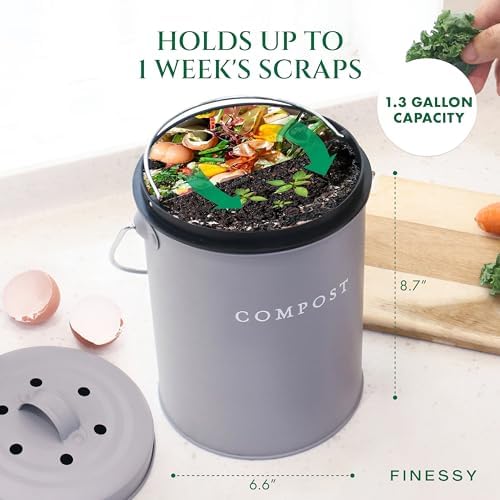 FINESSY Countertop Compost Bin with Lid Small, Indoor Kitchen Composter - Image 6