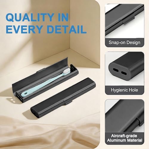Portable Toothbrush Travel Case: Breathable & Dirt-Proof Hotel Camping Outdoor - Aluminum for Storage Recyclable Traveler (1, Black) - Image 4