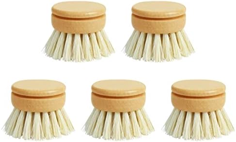 Bamboo Scrub Brush, Eco-Friendly Dish Brush, Replacement Heads 5 Pieces Natural Sisal Hemp and Beech Wood Scrubbing Brushes Kitchen Sink Cleaning by Unknown