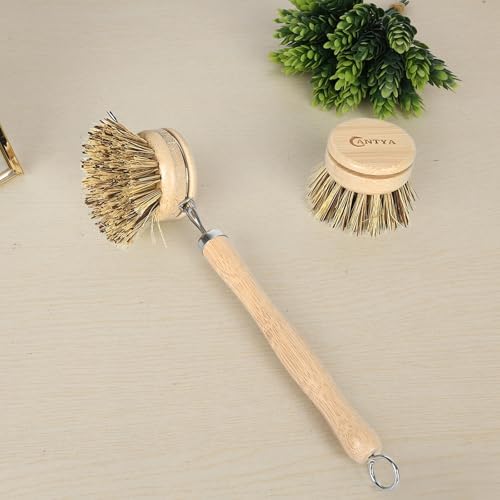 Bamboo Dish Scrubber with Handle - Hard Bristle Natural Bristle Brush Sustainable & Biodegradable Kitchen Scrub Brush for Dishes Pans and Pots - Image 4