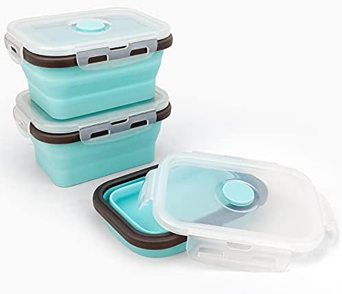 CCyanzi 3piece Collapsible Food Storage Containers with Lids, Silicone Lunch Container, Microwave & Freezer Safe, Space Saving for Kitchen Cabinet and Camping Backpack,(blue gray) - Image 3