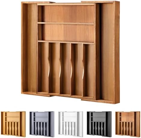 Large Premium Acacia Silverware Organizer - Expandable Drawer Organizer & Utensil Organizer - 17"x19.7" Cutlery Tray with Dividers for Kitchen Utensils and Flatware (7-9 Slots) Acacia by oridom