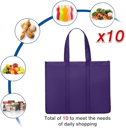 Reusable Grocery Shopping Bags 10 Pack Large Foldable Tote Bags Bulk - Image 5