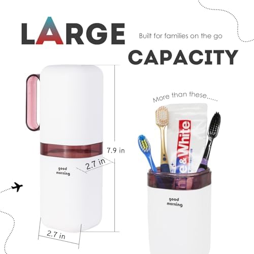 Toothbrush Travel Case,Toothbrush Holder and Rinse Cup with Handle Travel Toothbrush Holder,Multifunctional Toothbrush Cup,Large Capacit Travel Toothbrush Holder with Mouthwash Cup(Purple+Blue) - Image 3