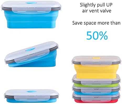 Collapsible Food Storage Containers with Airtight Lid, 16.9 oz, Small Kitchen Stacking Silicone Collapsible Meal Prep Container Set for Leftover, Microwave Freezer Dishwasher Safe, 4 Colors, Set of 4 - Image 3