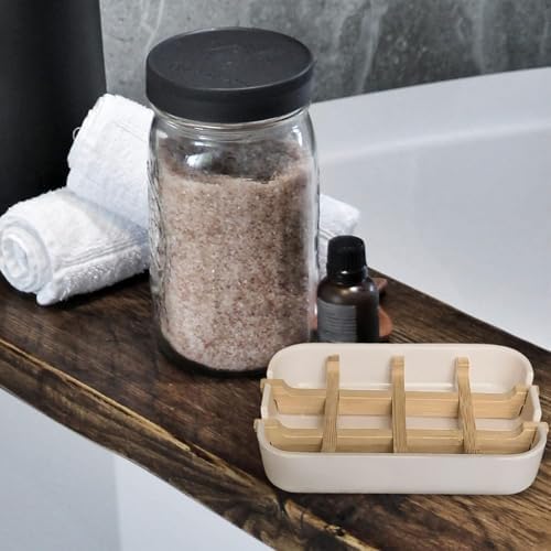 Aoheuo Modern Bamboo Fiber soap Holder and soap Dish Combination (Removable),5.12 Long by 3 Wide, 0.98 inches high, Used in Kitchens, bathrooms, and bar Sinks (Off White(3 Pack)) - Image 4