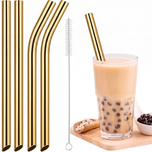 NiHome 4-Pack Stainless Steel Straws for Boba, Smoothie, 10.4” Metal Straws by NiHome