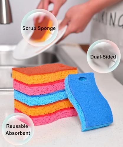METUUTER 12-Count Scrub Sponges Kitchen Sponge Heavy Duty, Cellulose Sponges with Scouring Pads Dual-Sided for Kitchen and Household Use (S-Multi) - Image 3
