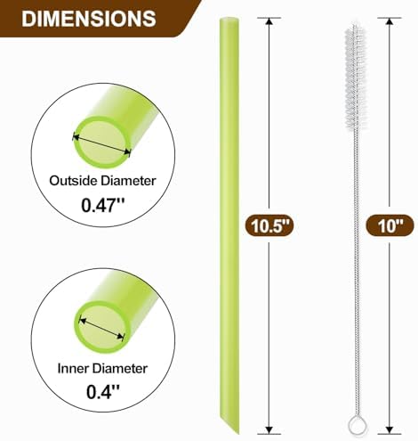 [Angled Tips] 8 Pcs Reusable Jumbo Wide Boba Straws & Smoothie Straws, Multi Colors Reusable Straw, BPA FREE Food-Grade Tritan Plastic Straw for Bubble Tea(Tapioca Boba Pearls) Milkshakes w/ 2 Brushes - Image 4