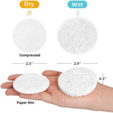 60-Count Compressed Facial Sponges|100% Natural Kickleen Cellulose Cosmetic Spa Sponges for Daily Facial Cleansing|Makeup and Mask Removal | Exfoliating | Skin Massage | Pore Exfoliation(White) - Image 4