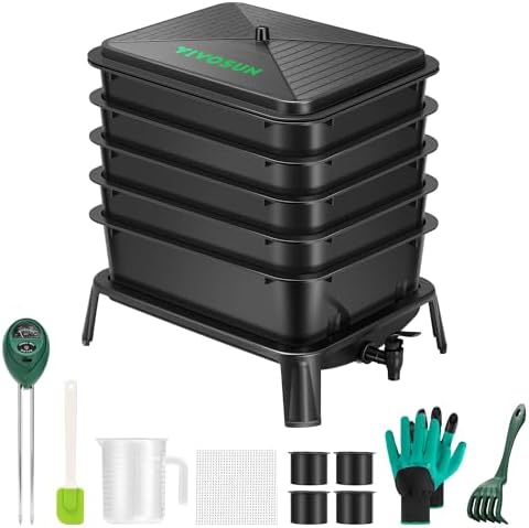 VIVOSUN 5-Layer Worm Compost Bin, 50L Worm Composter, Easy Setup Inclusive Worm Farm Kit for Recycling Food Waste by VIVOSUN