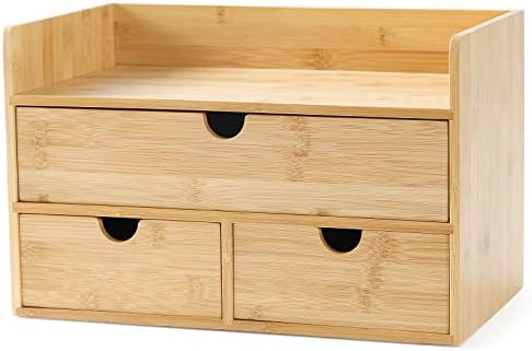 Bamboo Desk Organizer with Drawers, 3-Drawer Desktop Storage Box by Wisuce