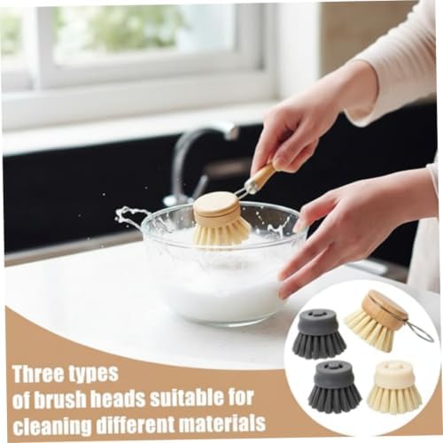Bamboo Dish Brush, Bamboo Dish Brush with Handle, 4-in-1 Kitchen Cleaning Set – Includes 1 Sisal, 2 Sisal Replacement Heads, Coconut Fiber Replacement Head for Pots, Pans, Dishes.. - Image 4