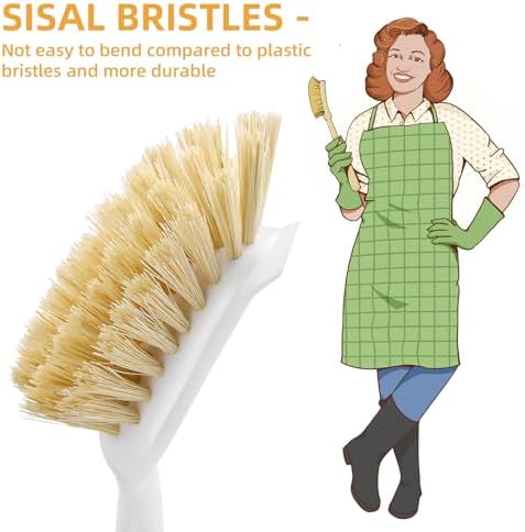 SUBEKYU Dish Brush with Bamboo Handle, Kitchen Dish Scrubber Built-in Scraper, Scrub Brush for Cleaning Pans/Pots/Sinks, Sisal Bristles, 2P - Image 2