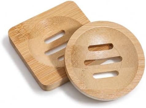 Grevosea 2 Pack Bamboo Soap Dish, Wooden Soap Holder Wood Bar Soap Holder Self Draining Soap Dish Tray for Shower Sink Bathtub Home Kitchen Bathroom Accessories (Round and Square) by Unknown