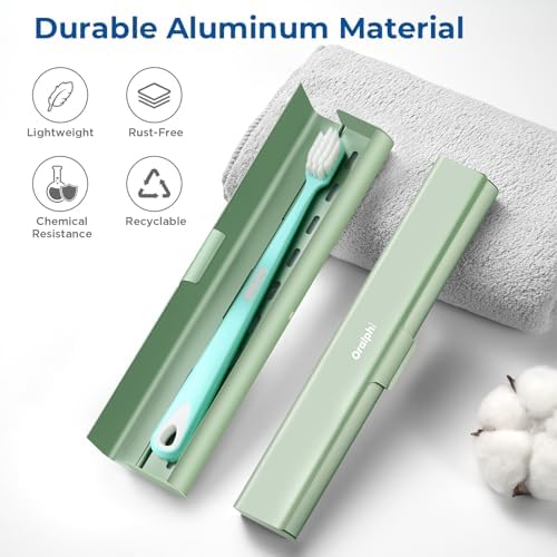 Aluminum Toothbrush Travel Case, Portable Travel Toothbrush Holder, Durable Manual Toothbrush Box Container for Traveling, Bathroom, Camping, Business Trip-Green - Image 2
