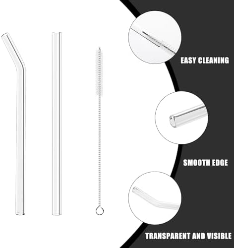 Lazycorner Reusable Glass Straws Set 16 Pcs 8.5''x 10MM Bent Straight Clear Glass Drinking Straws Set of 8 Straight and 8 Bent with 4 Cleaning Brushes Perfect For Smoothies, Tea, Juice-Clear Cocktail. - Image 3