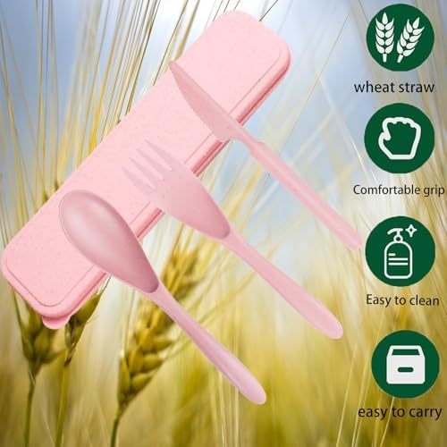 2Pack Pink Wheat Straw Travel Cutlery, BPA Free Utensils with Storage Case - Image 3