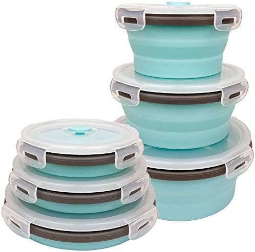 CARTINTS Blue Silicone Collapsible Food Storage Containers-Prep/Storage Bowls with Lids - Round Silicone Lunch Containers - Microwave and Freezer Safe Set of 3 by CARTINTS