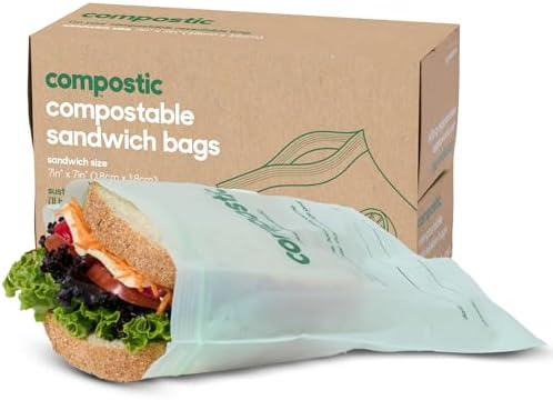 Compostic Compostable XL Sandwich Bags, 100 Ct, Zip-Seal Essential by COMPOSTIC