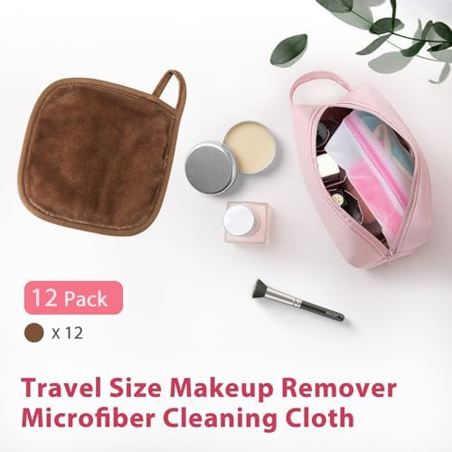 Natwag Makeup Remover Cloth, 6" x 6" Make Up Towels Reusable Face Cloth for Washing Face, Makeup Remover Pads Microfiber Face Washcloth with Mesh Bag, Just Water, 12 Pack, Brown - Image 6