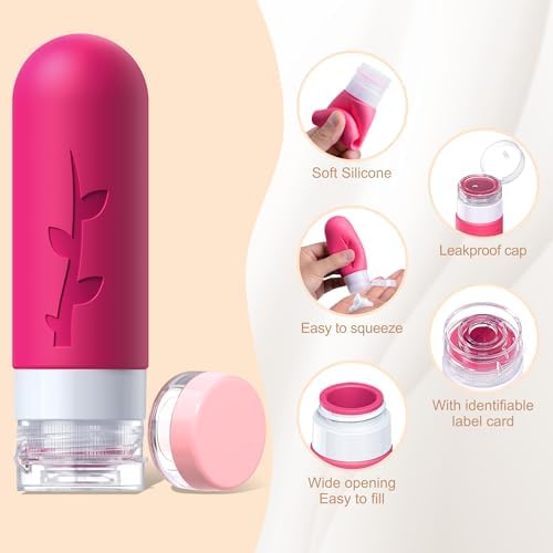 Tocelffe Travel Bottles for Toiletries, Tsa Approved Silicone Containers for Toiletries, Leak Proof Refillable Liquid 3oz 2oz Travel essentials for Shampoo Conditioner Lotion BPA Free - Image 3