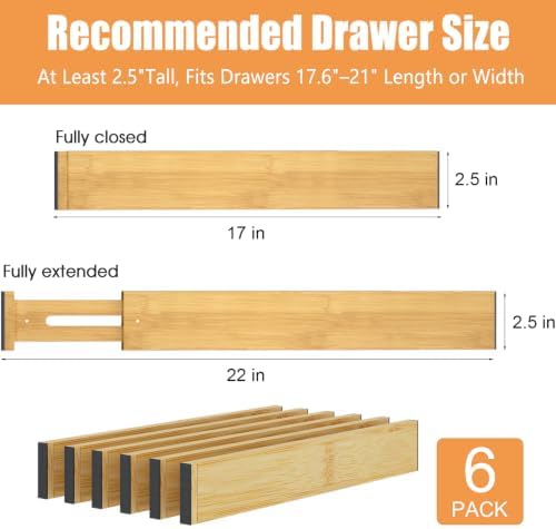 Bamboo Drawer Dividers, Adjustable Drawer Organizers, Fits 17.6–21" Drawers - Image 3
