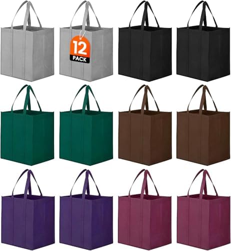 12 Pack Reusable Grocery Shopping Bags Large Foldable Tote Bags Bulk by WiseLife