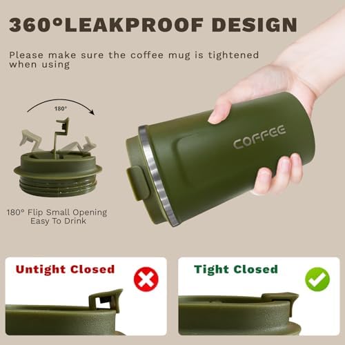 SPLMIFA Travel Coffee Mugs Leak-Proof, Reusable Coffee Cups with Lids, Stainless Steel Vacuum Insulated Coffee Tumblers, Thermal Insulation Cups for Men and Women Hot & Cold Drinks(2nd-Green, 17OZ) - Image 5
