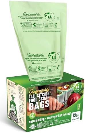 UNNI Compostable Bags, 13 Gallon, 100 Count, 49.2 L, Extra Thick 0.9 Mil by UNNI