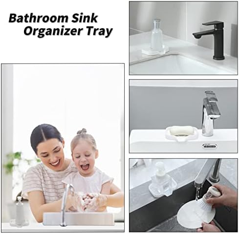 MicoYang Silicone Soap Dish with Drain Spout, Self-Draining Sink Organizer Tray for Bathroom and Kitchen, Sponges, Dispensers and Soap Holder, Non-Slip and Dishwasher Safe, White (Compact, 4.9"×3.2") - Image 3